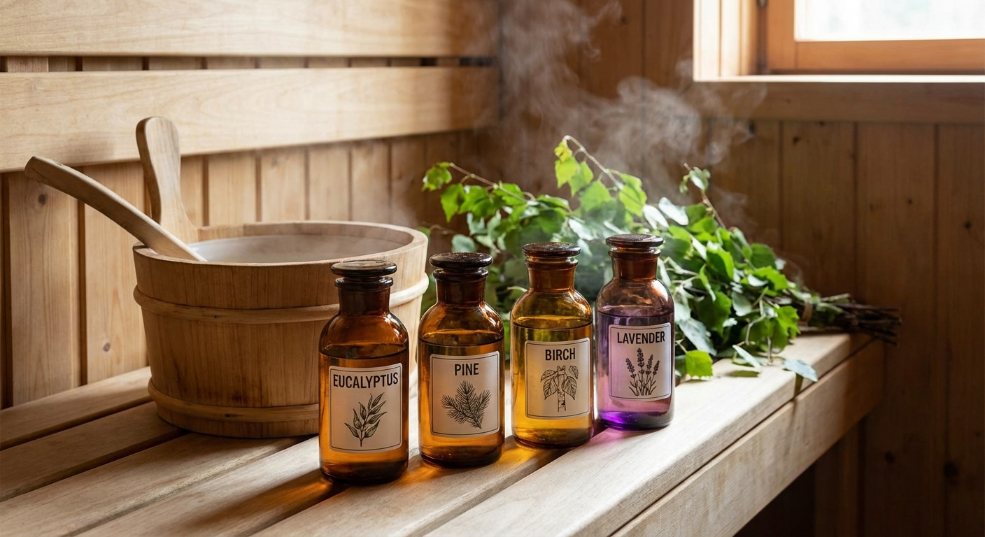 Collection of natural essential oils for sauna: eucalyptus