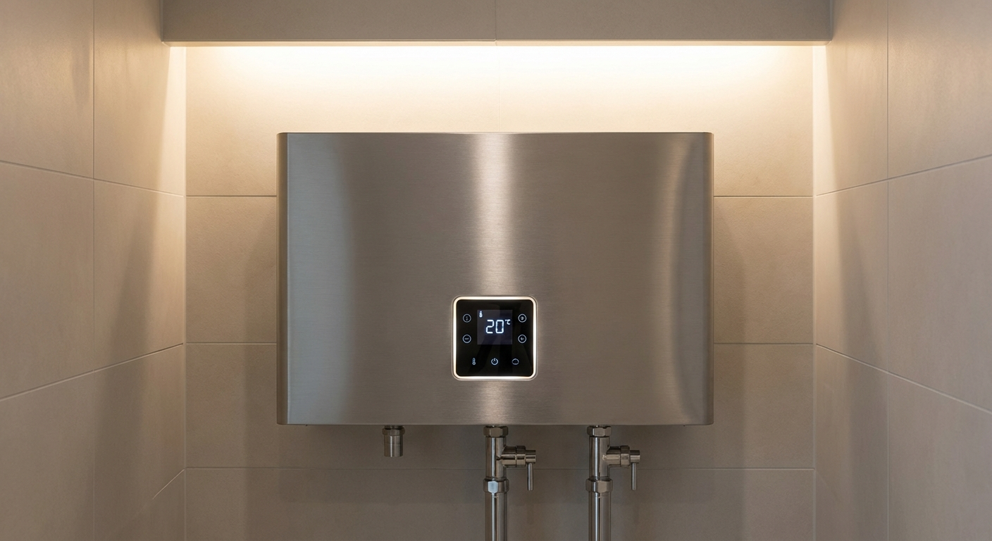 Edelstahl-Dampfgenerator mit digitalem Bedienfeld an der Wand montiert